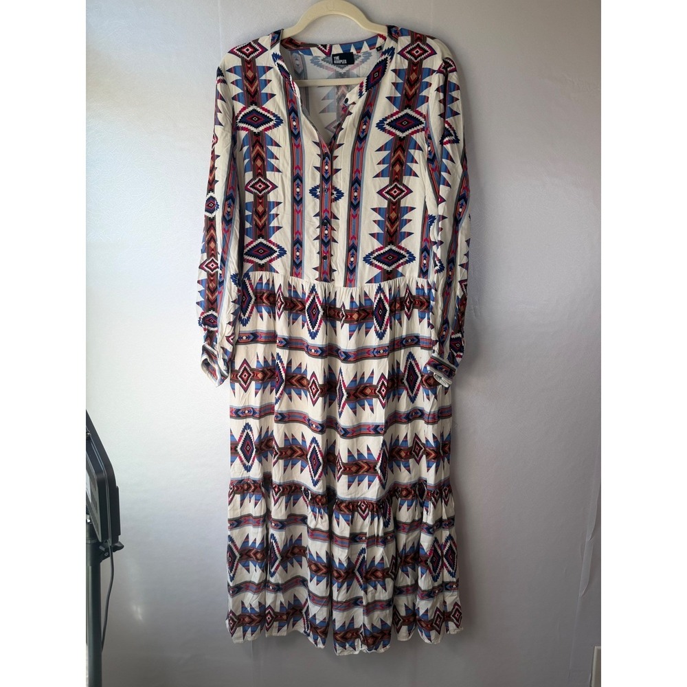 The Kooples XL Geometric Southwestern Print Tiered Maxi Dress Multicolor Viscose - Picture 2 of 8